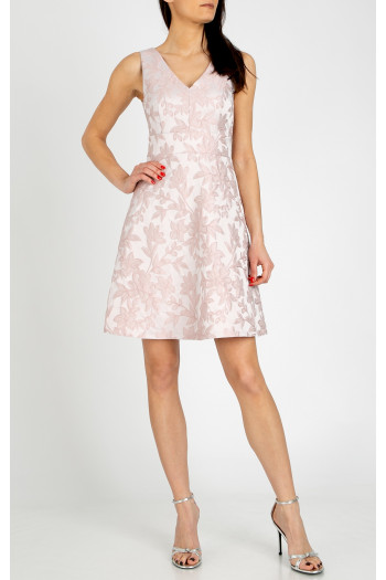 Elegant dress in satin jacquard in Silver Peony