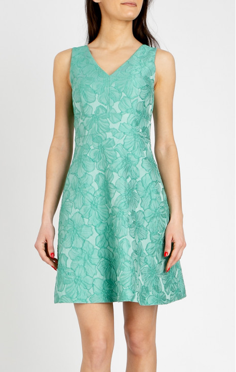 Elegant dress in satin jacquard in Sea Green
