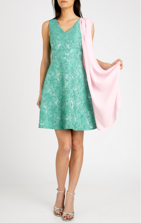 Elegant dress in satin jacquard in Sea Green