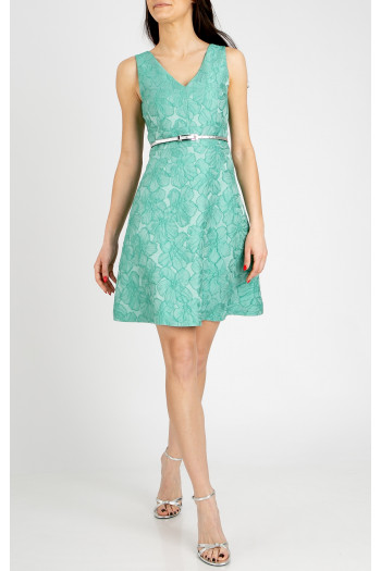 Elegant dress in satin jacquard in Sea Green