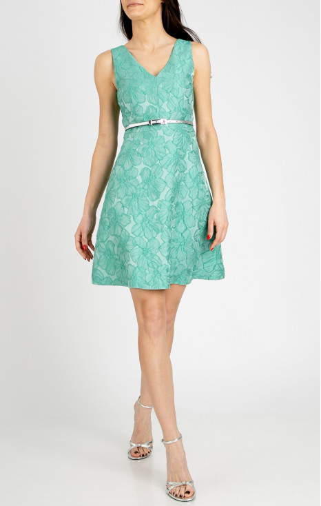 Elegant dress in satin jacquard in Sea Green
