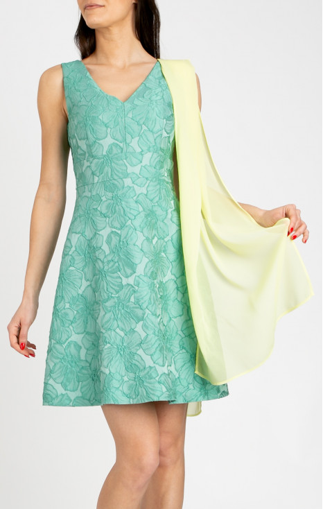 Elegant dress in satin jacquard in Sea Green