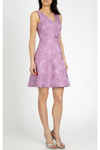 Elegant dress in satin jacquard in Lavender Mist