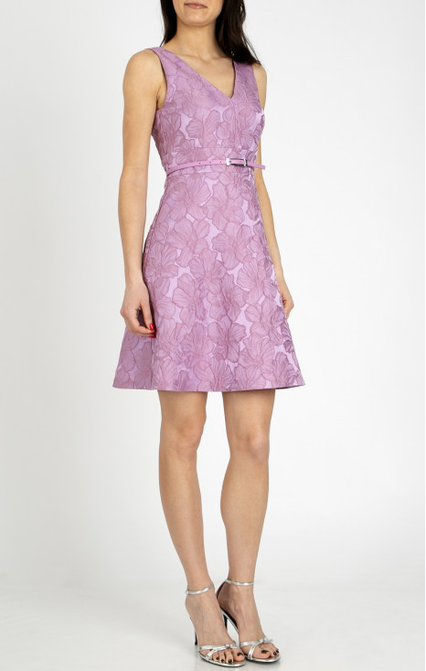 Elegant dress in satin jacquard in Lavender Mist