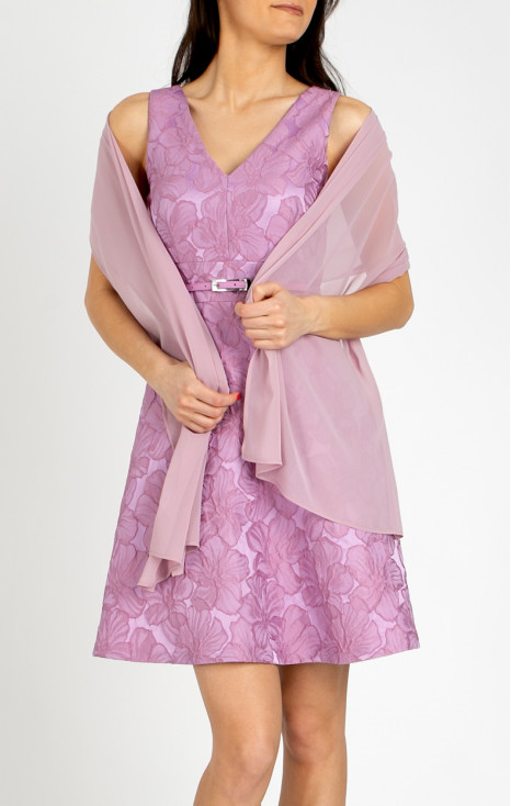 Elegant dress in satin jacquard in Lavender Mist