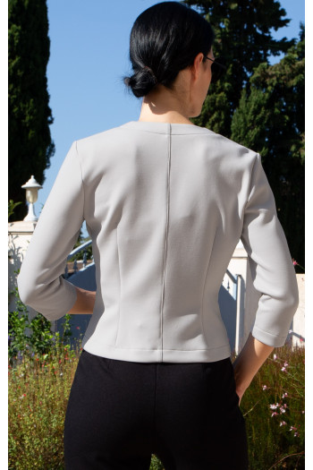 Stylish blazer made of structured knit fabric with metal fastening in pearl grey [1]
