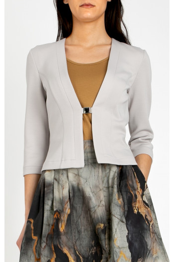 Stylish blazer made of structured knit fabric with metal fastening in pearl grey