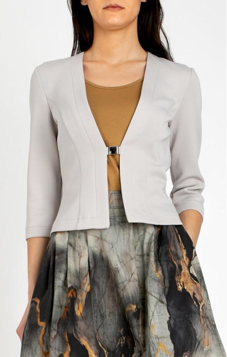Stylish blazer made of structured knit fabric with metal fastening in pearl grey