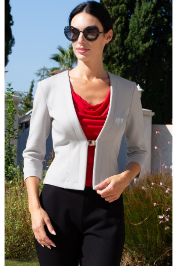 Stylish blazer made of structured knit fabric with metal fastening in pearl grey
