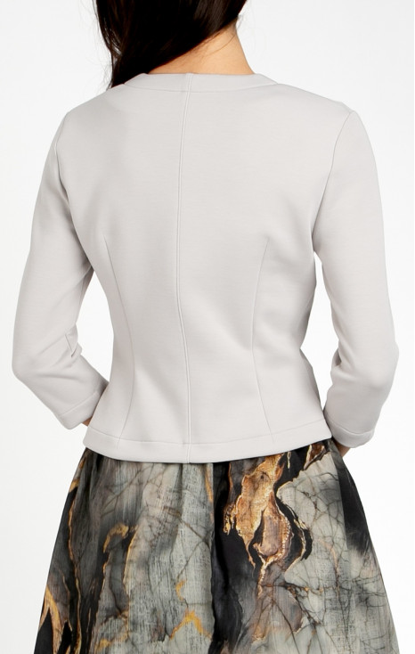 Stylish blazer made of structured knit fabric with metal fastening in pearl grey