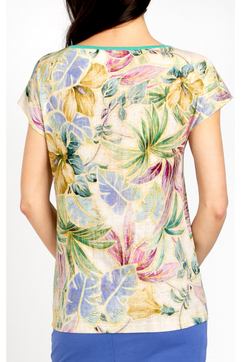 Loose-fit blouse in sandy beige with delicate floral motifs [1]