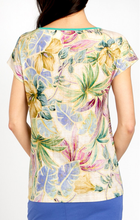 Loose-fit blouse in sandy beige with delicate floral motifs [1]