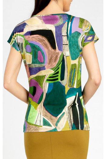 Loose-fit blouse in a dynamic graphic print in Avocado Green and Lilac [1]