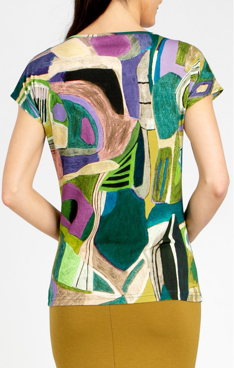 Loose-fit blouse in a dynamic graphic print in Avocado Green and Lilac [1]