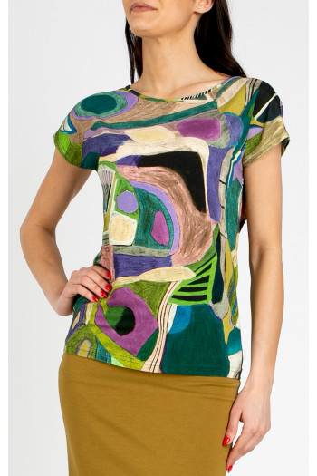 Loose-fit blouse in a dynamic graphic print in Avocado Green and Lilac