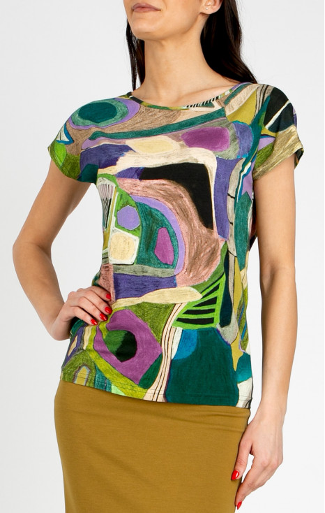 Loose-fit blouse in a dynamic graphic print in Avocado Green and Lilac
