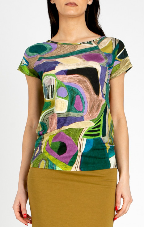 Loose-fit blouse in a dynamic graphic print in Avocado Green and Lilac