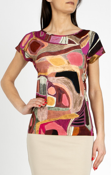 Loose-fit blouse in an abstract print in Brick and Fuchsia