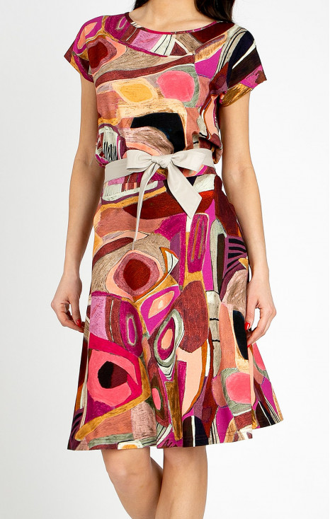 Loose-fit blouse in an abstract print in Brick and Fuchsia