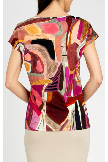 Loose-fit blouse in an abstract print in Brick and Fuchsia [1]