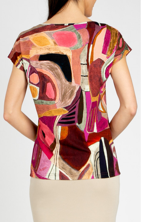 Loose-fit blouse in an abstract print in Brick and Fuchsia [1]