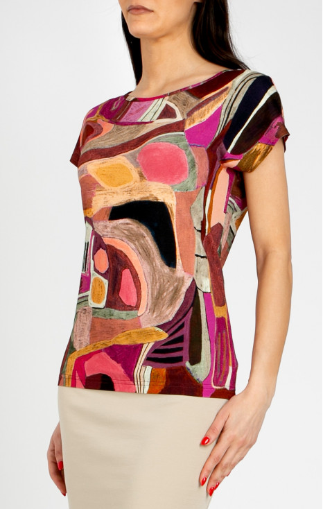 Loose-fit blouse in an abstract print in Brick and Fuchsia