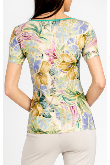 Fitted blouse in sandy beige with delicate floral motifs [1]