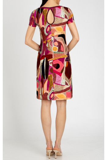 Comfortable knit dress in an abstract print in Brick and Fuchsia [1]