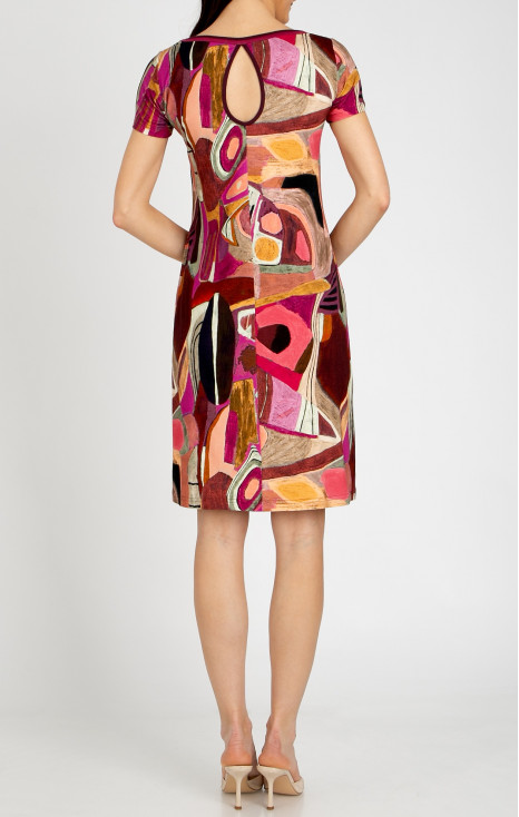 Comfortable knit dress in an abstract print in Brick and Fuchsia [1]