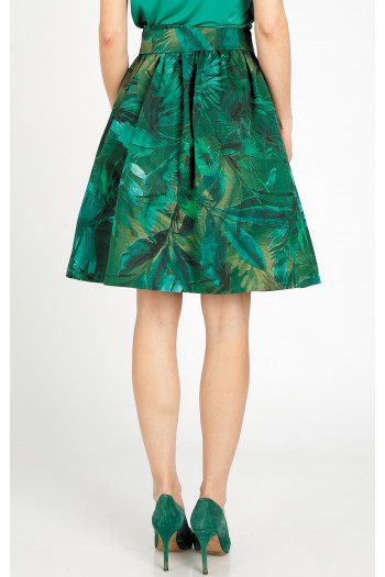 Flared cotton skirt with a tropical print in shades of green [1]