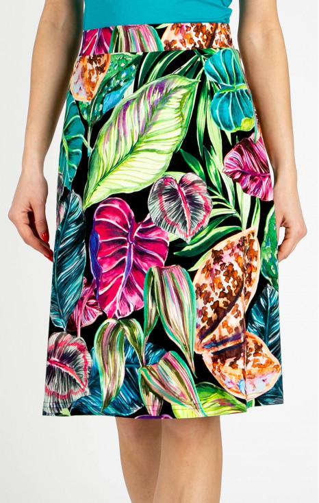 Short flared skirt with vibrant floral motifs in Fuchsia, Turquoise, and Green