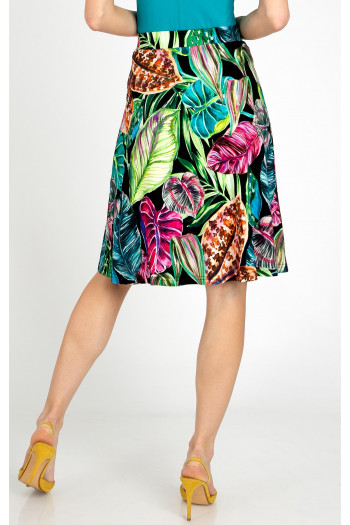 Short flared skirt with vibrant floral motifs in Fuchsia, Turquoise, and Green [1]