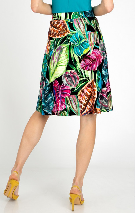 Short flared skirt with vibrant floral motifs in Fuchsia, Turquoise, and Green