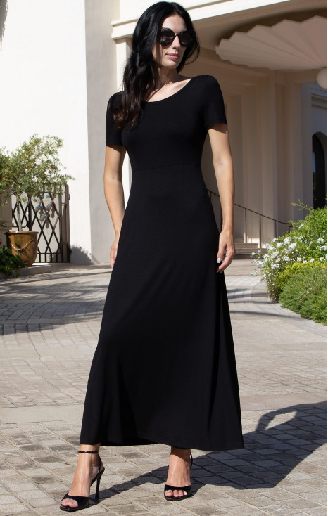 Elegant black midi knit dress with a Swarovski crystal logo