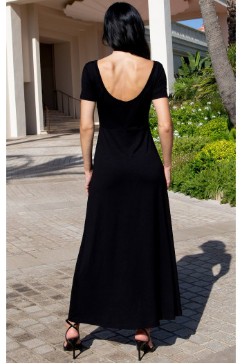 Elegant black midi knit dress with a Swarovski crystal logo [1]
