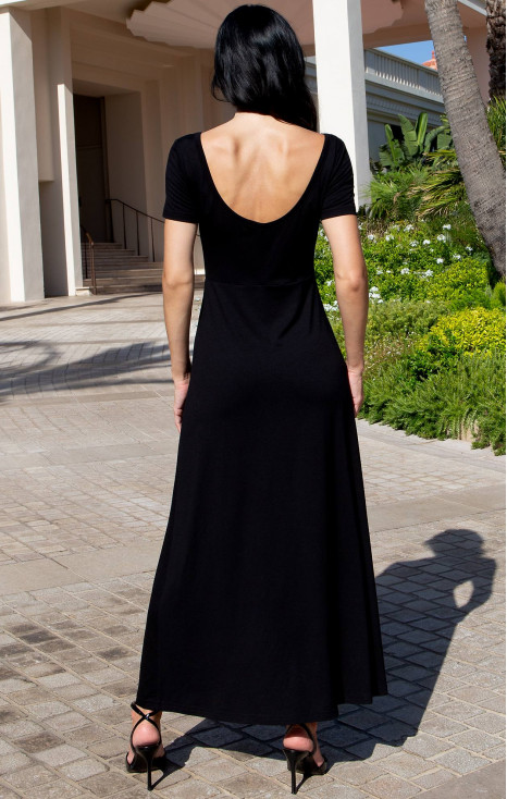 Elegant black midi knit dress with a Swarovski crystal logo [1]