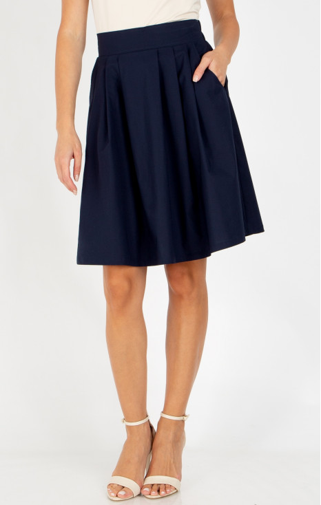 Flared cotton skirt in classic dark navy blue