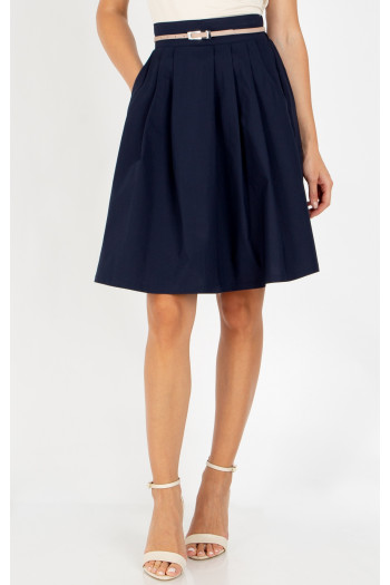 Flared cotton skirt in classic dark navy blue