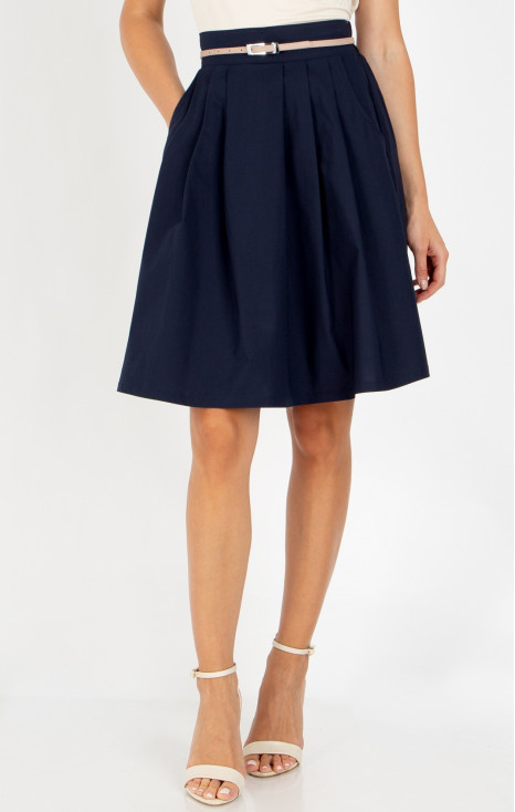Flared cotton skirt in classic dark navy blue