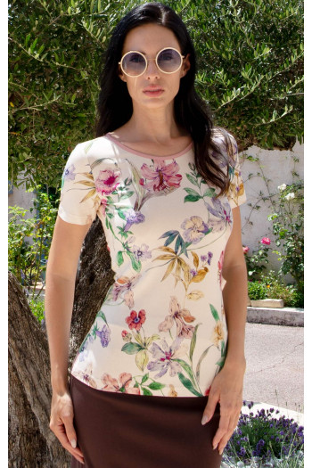 Blouse in Soft Knit Fabric with Spring Symphony Print