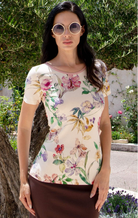 Blouse in Soft Knit Fabric with Spring Symphony Print