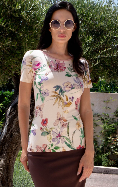Blouse in Soft Knit Fabric with Spring Symphony Print