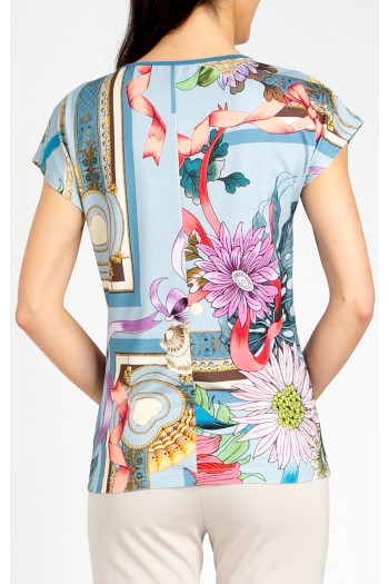 Blouse in Baby Blue with a baroque print and floral motifs [1]