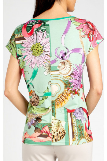 Blouse in Aqua Green with a baroque print and floral motifs [1]
