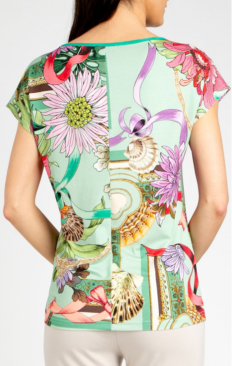 Blouse in Aqua Green with a baroque print and floral motifs [1]