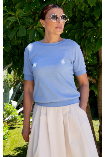 Loose-fit blouse made of cotton with a fine textured finish in Baby Blue