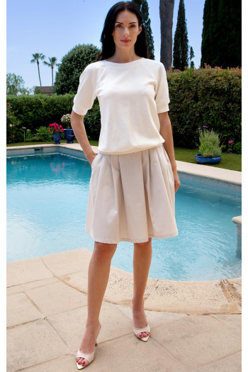 Blouse with a loose silhouette in cotton with a fine textured finish in Coconut Milk Color [1]