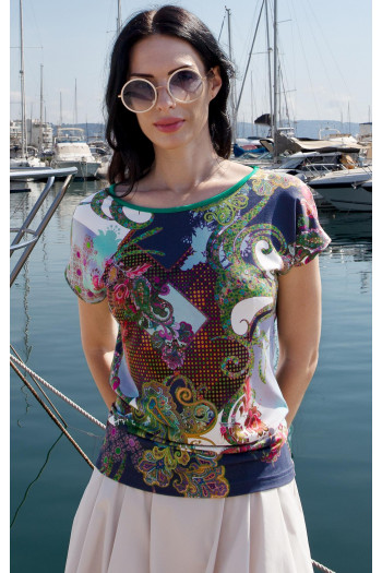 Summer knit blouse with Patchwork Paisley Print