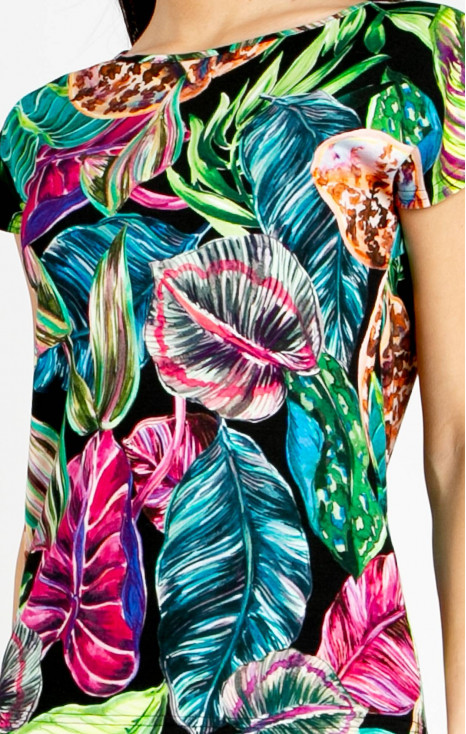 Blouse with vibrant floral motifs in Fuchsia, Turquoise, and Green