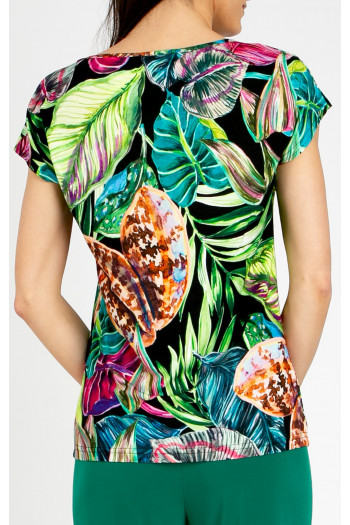 Blouse with vibrant floral motifs in Fuchsia, Turquoise, and Green [1]